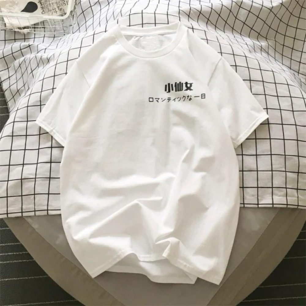 New Original “little fairy“ Chinese Japanese Slogan Text short-sleeve T-shirt